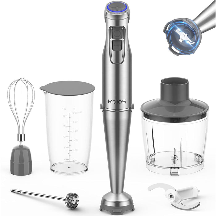 Immersion Hand Blender,5-in-1 Handheld Blender with 600ml Mixing Beaker with Lid, 500ml Chopper, Whisk, Milk Frother,12 Variable Speeds,1100W