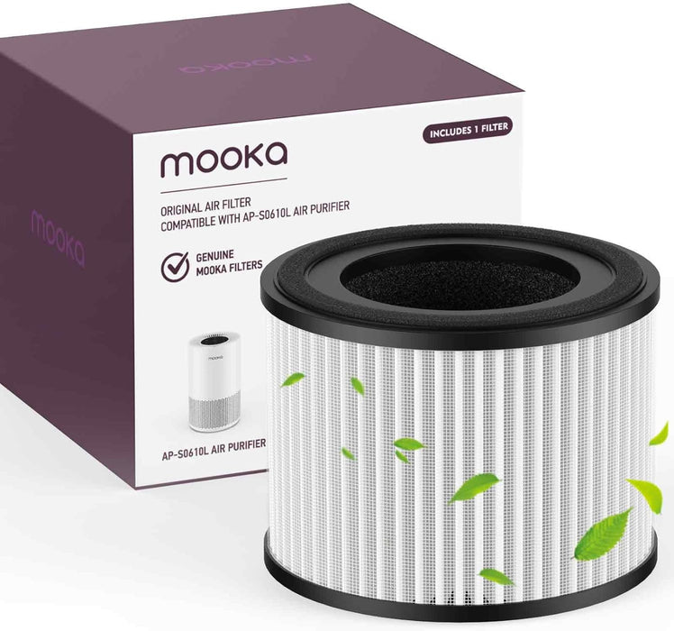 MOOKA AP-S0610L Air Purifier Filter, 3-in-1 True HEPA Filter, High-Efficiency Activated Carbon Air Filter for Allergies, Smoke, Odor, HAAP1169_B_P5