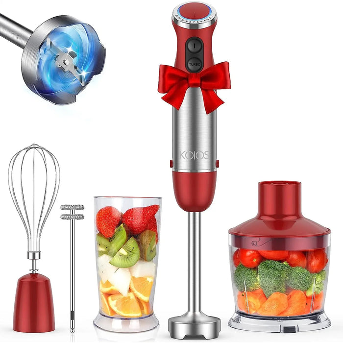 5-in-1 Hand Immersion Blender, 1000W 12 Speed Handheld Blender,Red