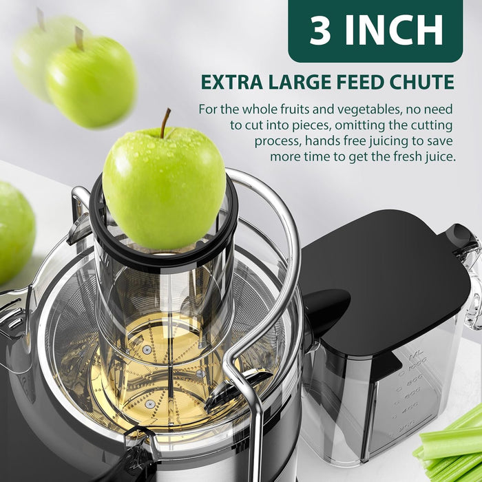 Juicer-Upgraded Juicer Machine for Fruits and Vegetables with 3 inch Wide Mouth, Stainless Steel Compact 1300W KOIOS Centrifugal Juicer Extractor Easy to Clean with 3 Speeds, Easy to Clean with Brush