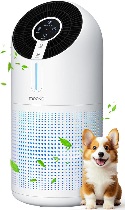 MOOKA Air Purifiers for Home Large Room 1095ft², H13 HEPA Filter Air Cleaner with USB Cable for Pets Smokers Remove Pollen Dust Smoke Dander for Bedroom Office Living Room, M02