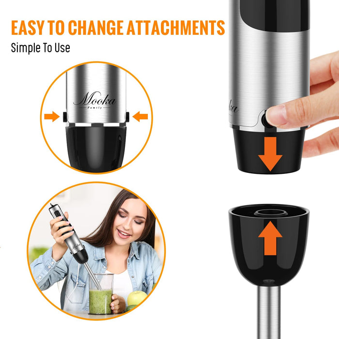 KOIOS 1100W Immersion Hand Blender, Stainless Steel Stick Blender with  12-Speed & Turbo Mode, 5-in-1 Handheld Blender with 600ml Mixing Beaker  with Lid, 500ml Chopper, Whisk, Milk Frother, BPA-Free 