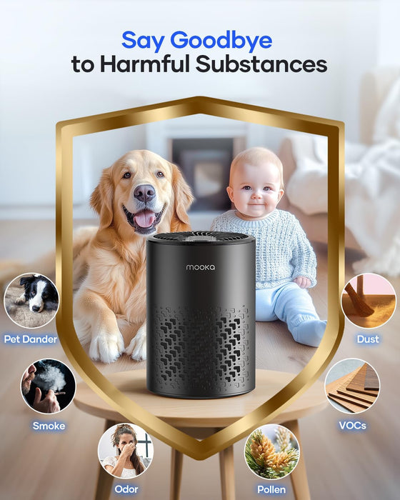 Air Purifiers for Bedroom Home, MOOKA HEPA Air Purifier for Home Pets with Fragrance Sponge for Smoke Dust Pollen Dander Odor, Small Air Cleaner with Sleep Mode Night Light Timer, KJ067L