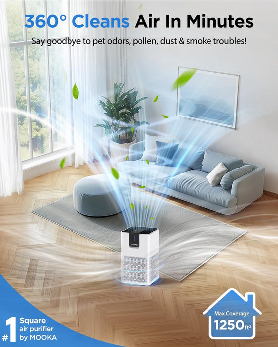 Air Purifiers for Home Large Room Up to 1250 Ft²,MOOKA H13 HEPA Air Purifier for Pets Dust Odor Smoke,Aromatherapy Function,Air Cleaner with 15dB Quiet Sleep Mode for Bedroom Office Living Room
