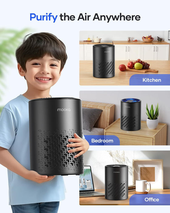 Air Purifiers for Bedroom Home, MOOKA HEPA Air Purifier for Home Pets with Fragrance Sponge for Smoke Dust Pollen Dander Odor, Small Air Cleaner with Sleep Mode Night Light Timer, KJ067L