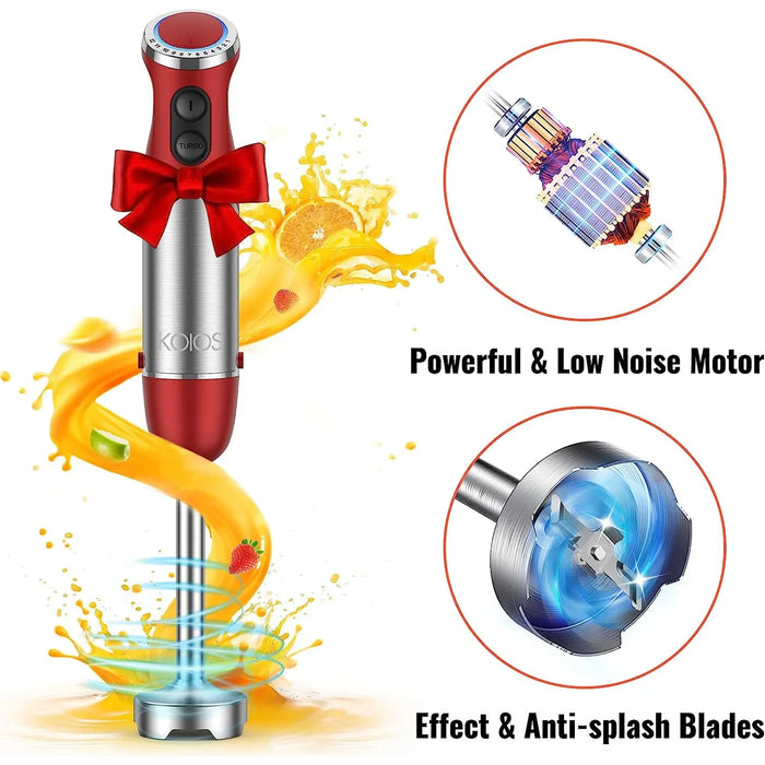 5-in-1 Hand Immersion Blender, 1000W 12 Speed Handheld Blender,Red