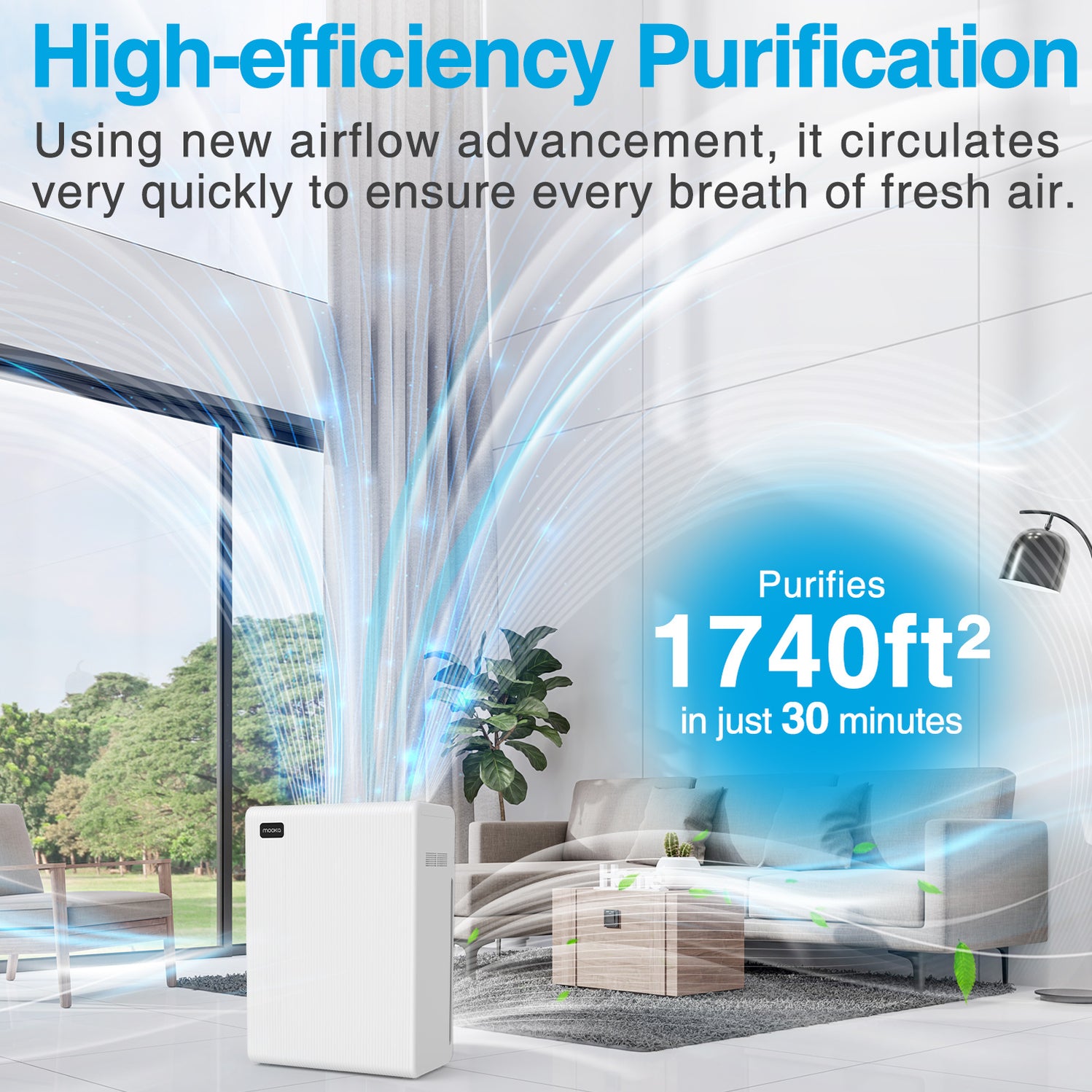 MOOKA Air Purifier for Home Large Room up to 1740ft², H13 True HEPA Fi