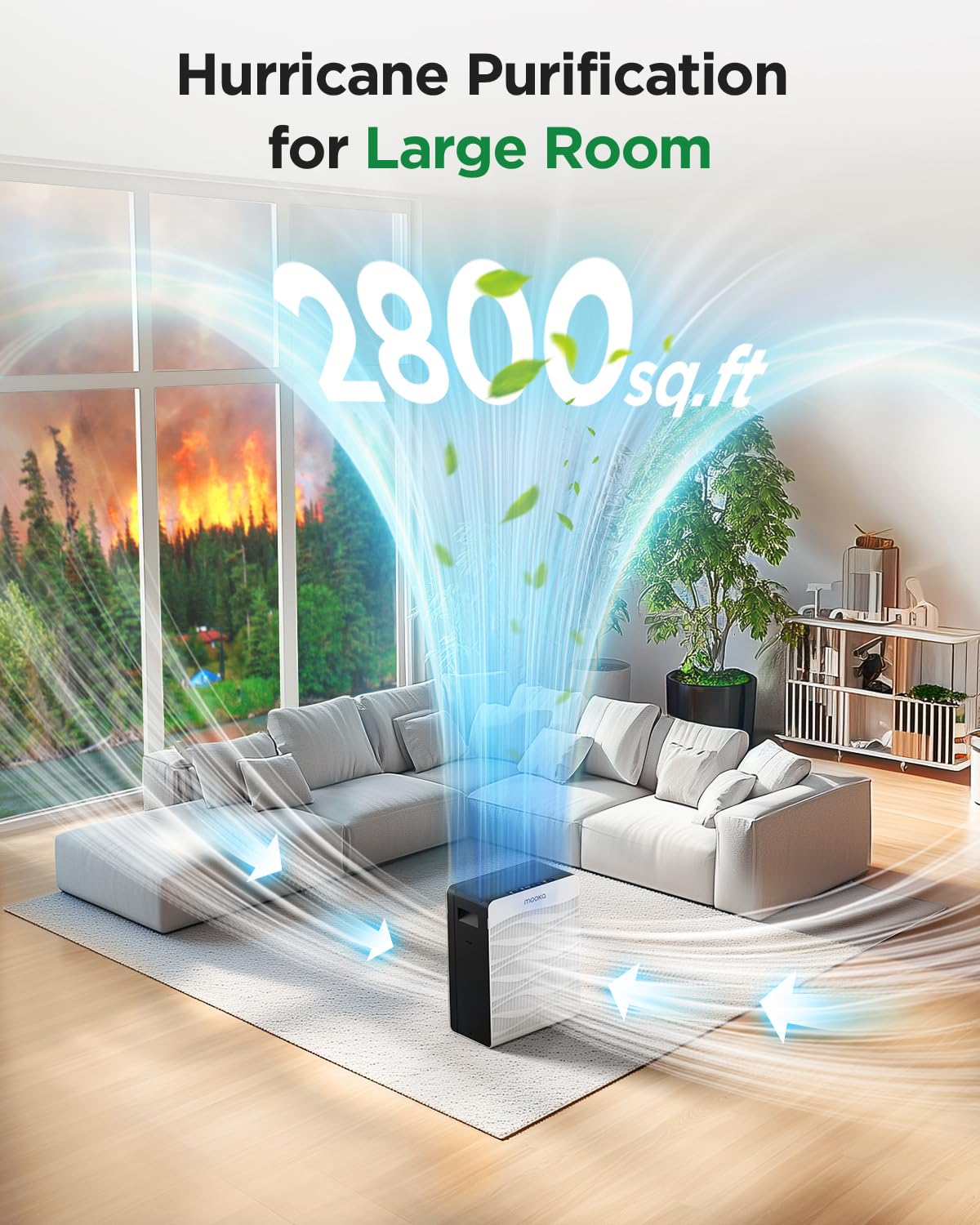 MOOKA C300 Double-Sided Air Purifier | 2,800 Sq Ft