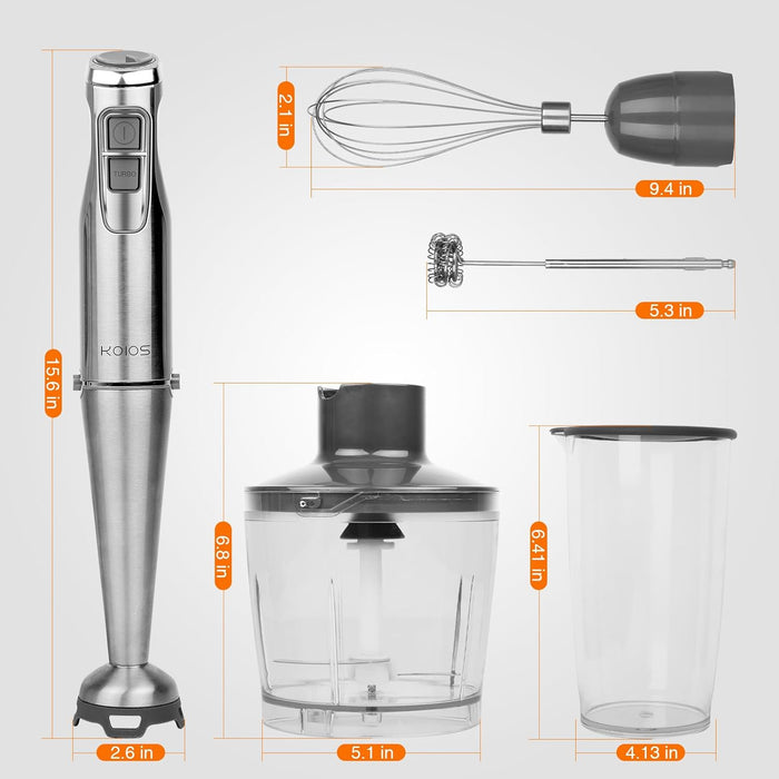 Immersion Hand Blender,5-in-1 Handheld Blender with 600ml Mixing Beaker with Lid, 500ml Chopper, Whisk, Milk Frother,12 Variable Speeds,1100W