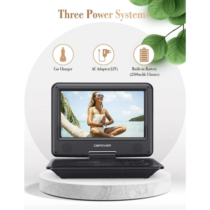 12" Portable DVD Player 5-Hour Built-in Rechargeable Battery, 9" Swivel Screen, Support CD/DVD/SD Card/USB, Remote Control, 1.8 Meter Car Charger, Power Adaptor and Car Headrest (Black)