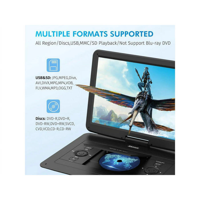 17.9" Portable DVD Player-With 15.6" HD Swivel Screen, Support Multiple DVD CD Formats/USB/SD Card/Sync TV, 6 Hours Rechargeable Battery, Car Charger