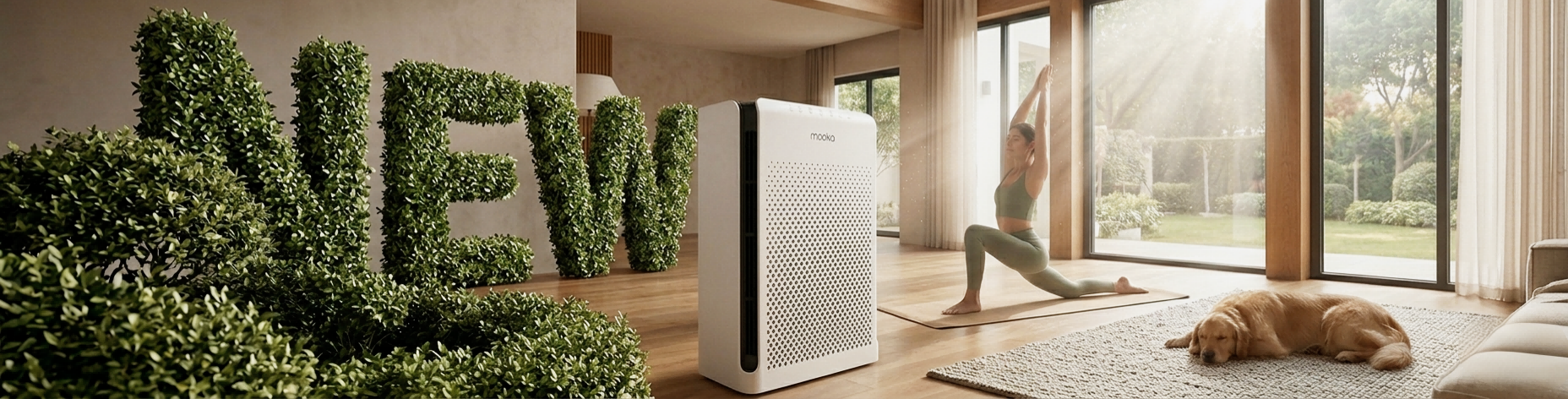 MOOKA HEPA air purifier in a living room for cleaner indoor air